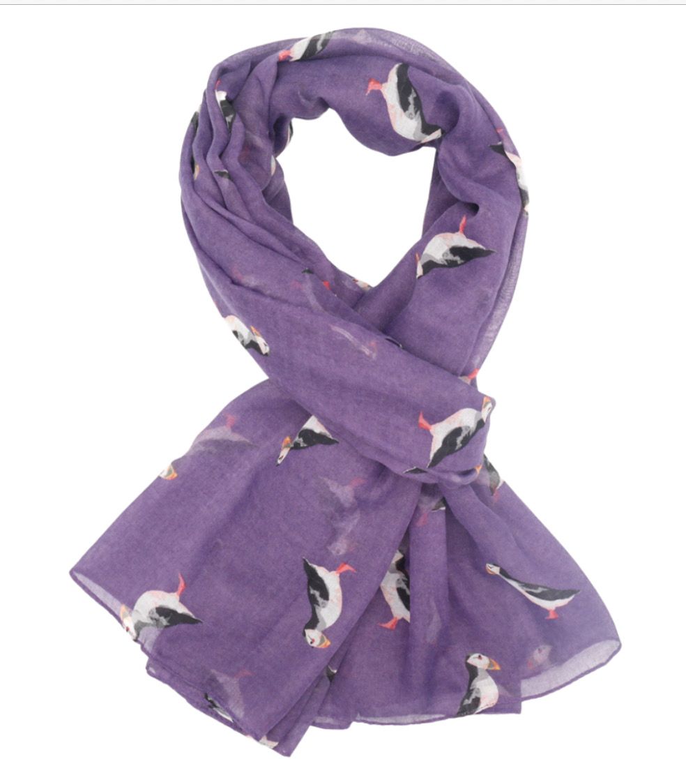 Pure Fashions Puffin Scarf Lilac Soft Lightweight Polyester