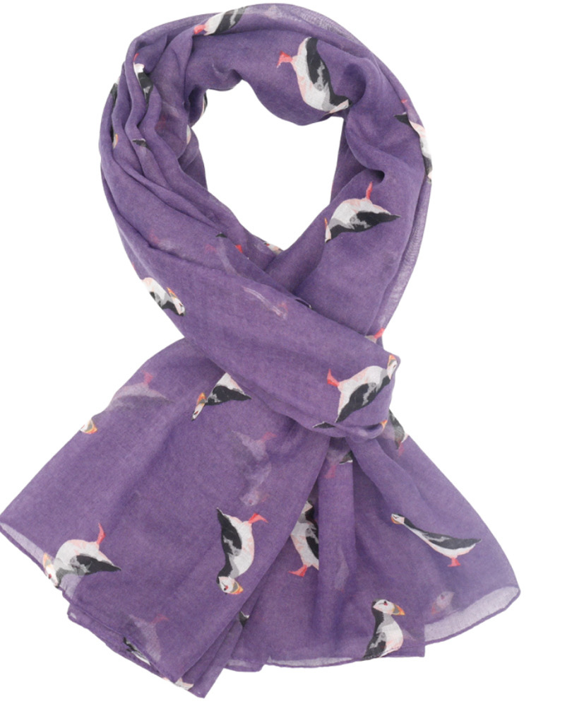 Puffin Scarf Lilac Soft Lightweight Polyester