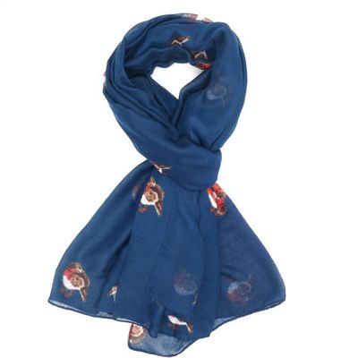 Red Cuckoo Robin Scarf Navy Soft Lightweight Polyester