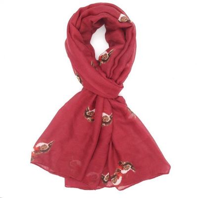 Red Cuckoo Robin Scarf Mulberry  Soft Lightweight Polyester