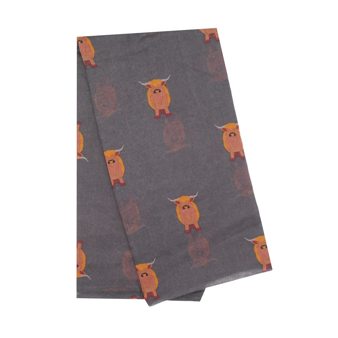 Pure Fashions Highland Cow Heilan Coo Scarf Grey