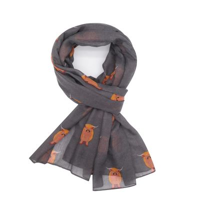 Pure Fashions Highland Cow Heilan Coo Scarf Grey