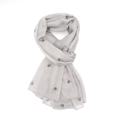 Red Cuckoo Bee Scarf Grey  Soft Lightweight Polyester