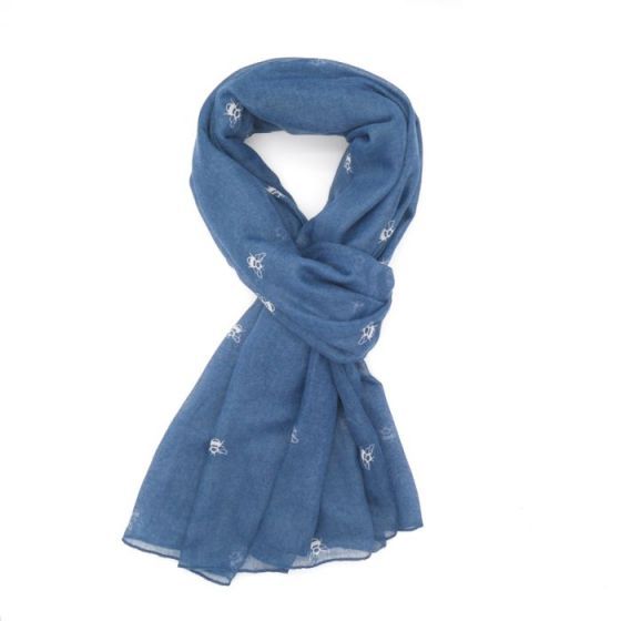 Red Cuckoo Bee Scarf Blue Soft Lightweight Polyester