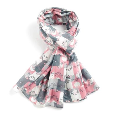 Red Cuckoo Cat Scarf Pink  Soft Lightweight Polyester