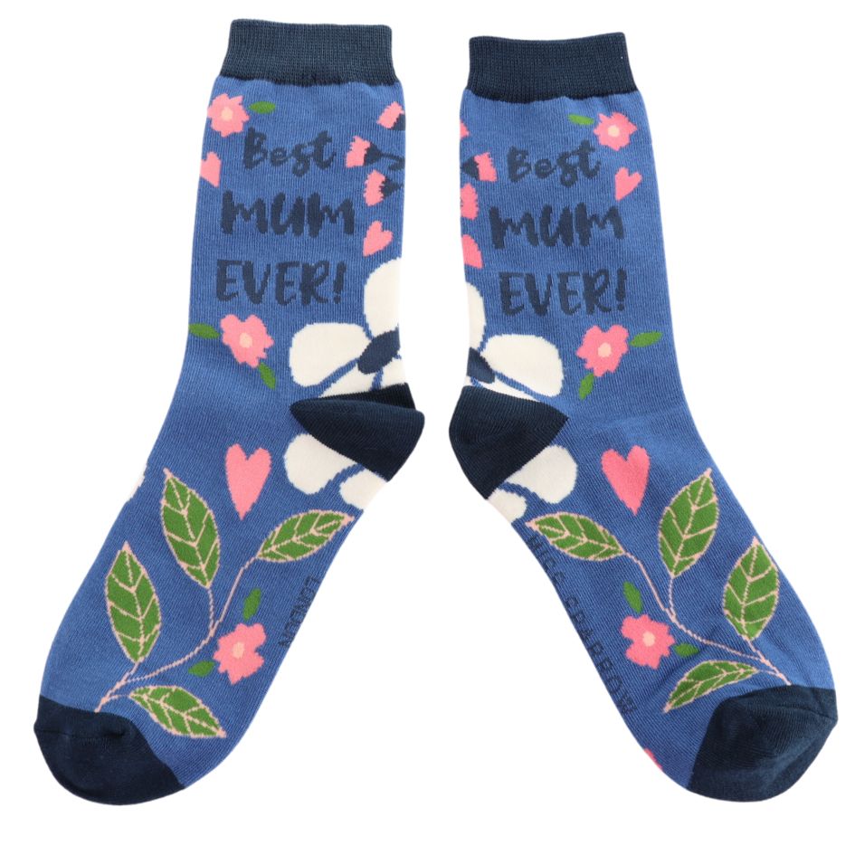MISS SPARROW Best Mum Ever Socks Bamboo Blend Blue 3 to 7