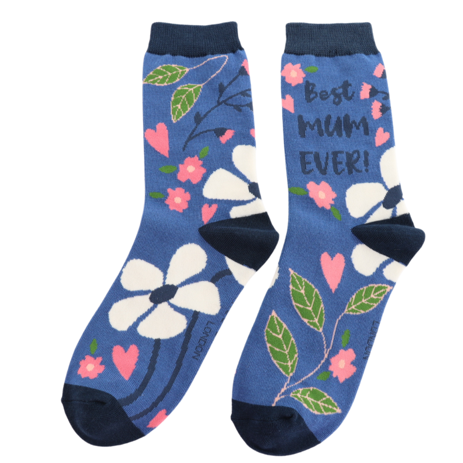 MISS SPARROW Best Mum Ever Socks Bamboo Blend Blue 3 to 7