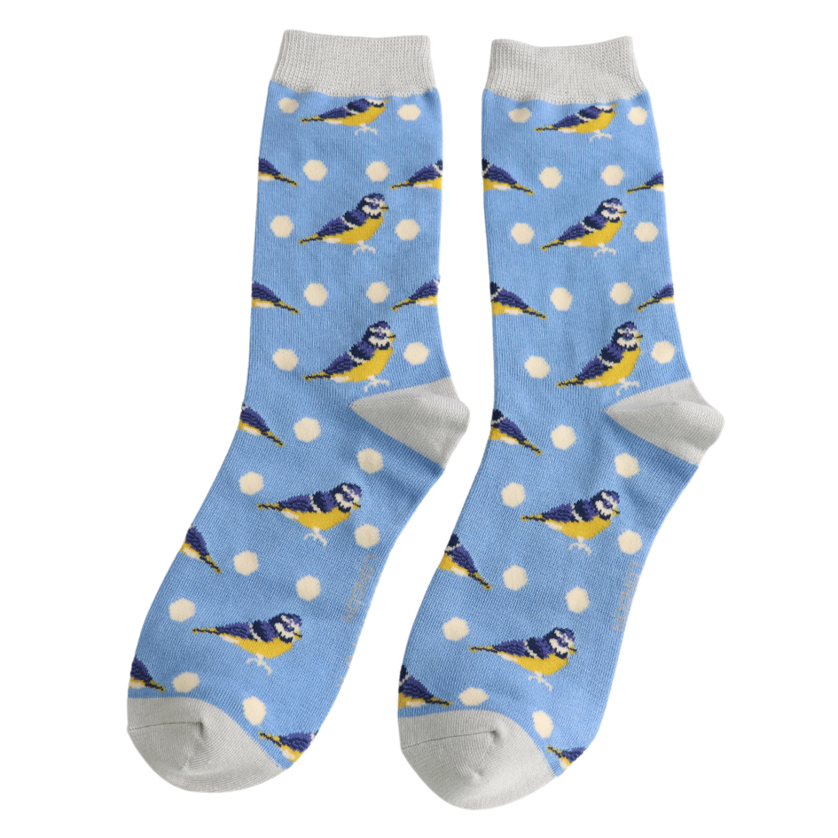 MISS SPARROW Blue Tit  Bird Spots Socks Super Soft Bamboo Mix Blue  1 Pair Size 4 to 7