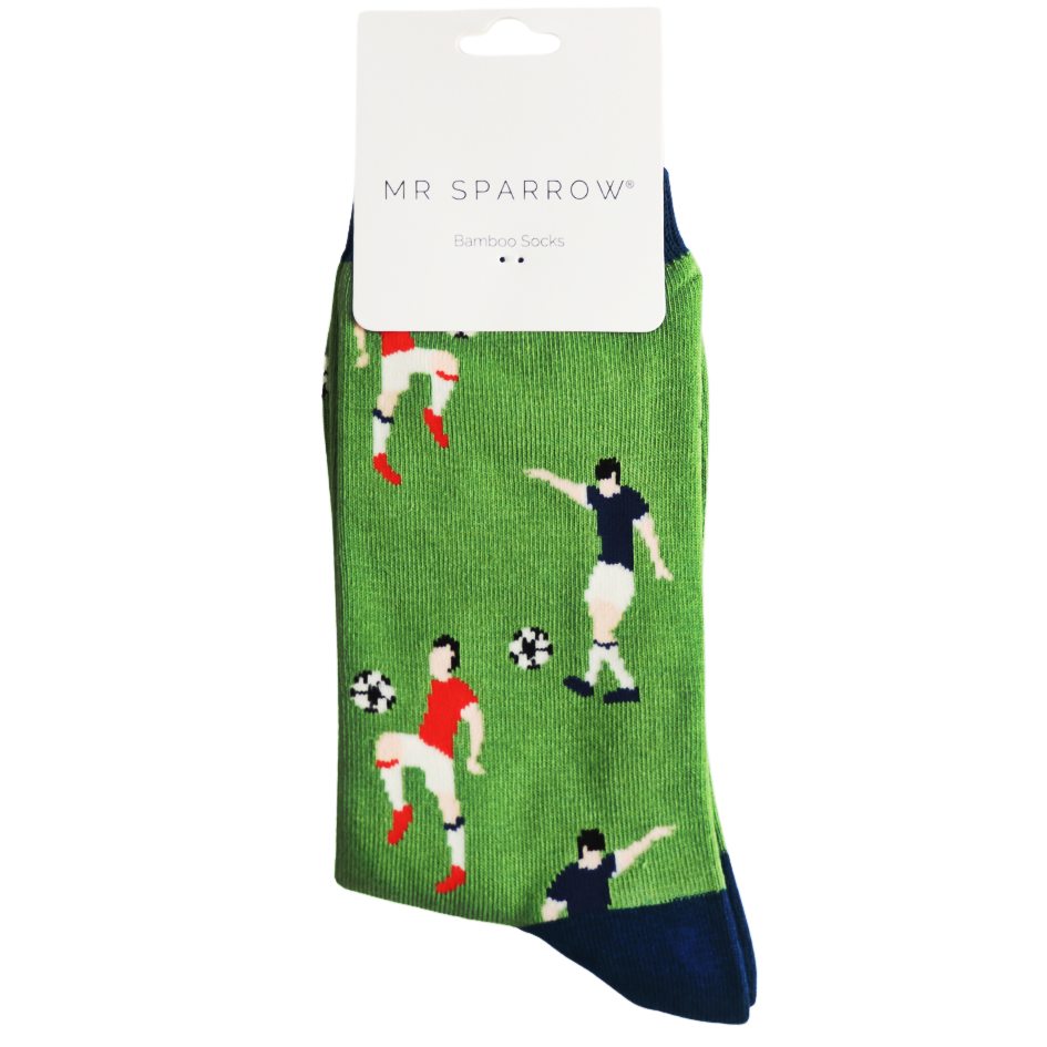Mr Sparrow Football Socks Green Men’s Super Soft Bamboo Blend