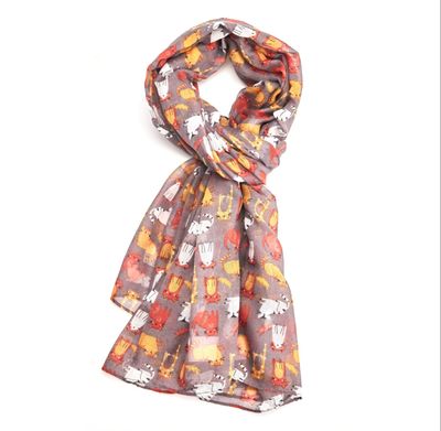 Miss Sparrow Cat Scarf Light Grey Soft Lightweight Polyester