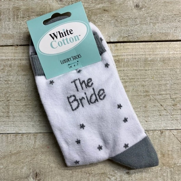 The Bride Socks Luxury Cotton Blend White Hen Night Wedding Morning   Size 4 to 7