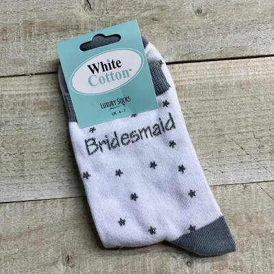 Bridesmaid  Socks Luxury Cotton Blend White Hen Night Wedding Morning   Size 4 to 7