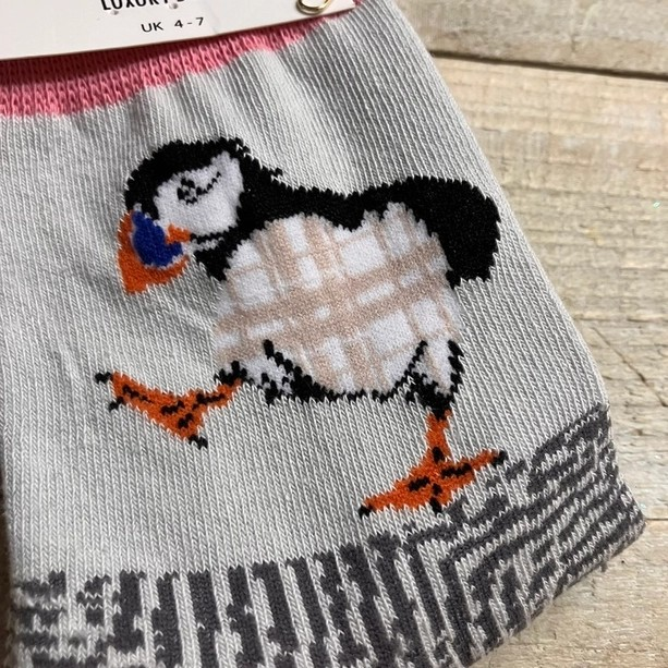 Puffin Socks Cotton Blend Pink Grey
