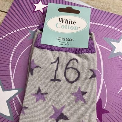 Birthday Socks Card 16 Lilac Pink Grey Size 4 to 7