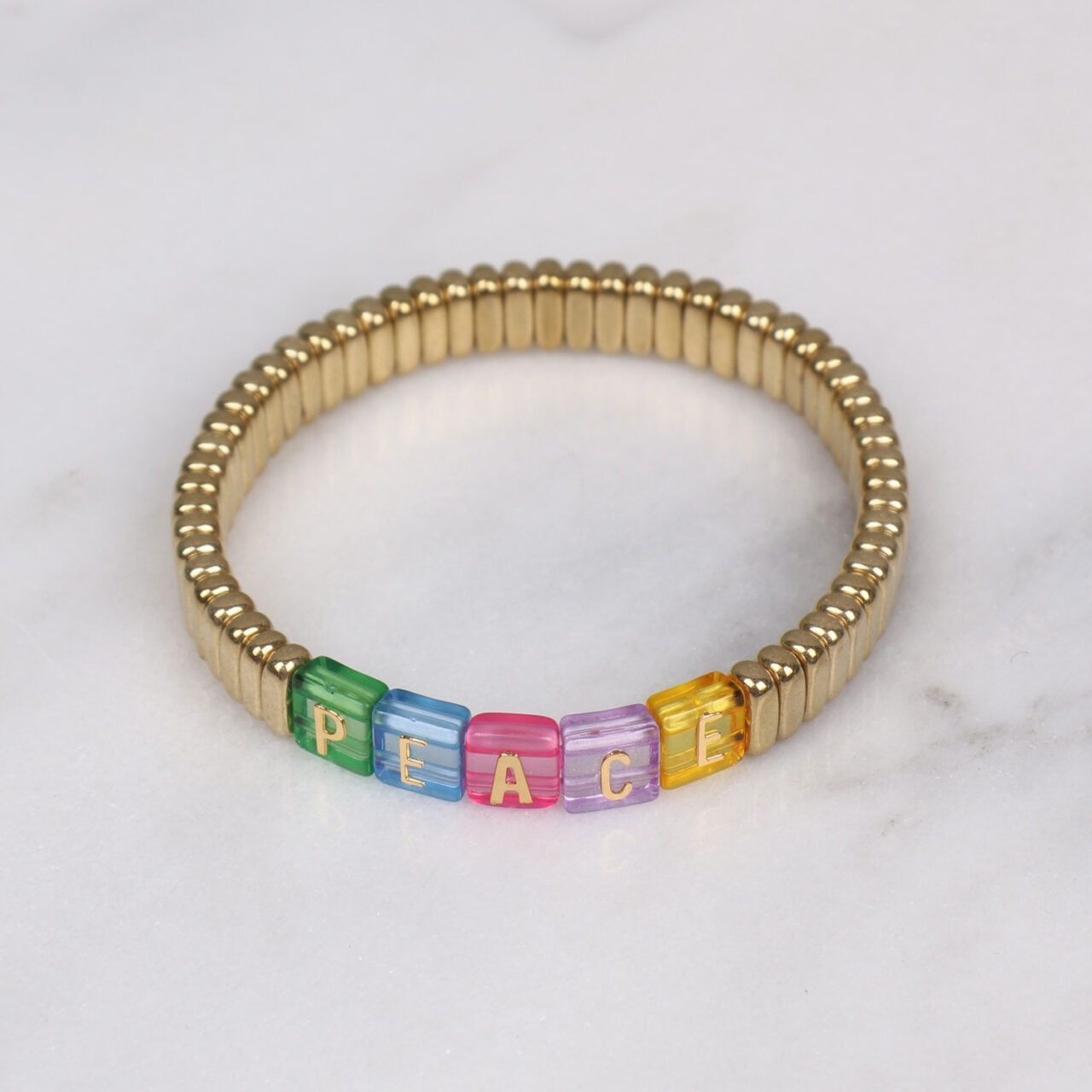 Zelly Peace Gold Coloured Tiled Beads Concerts Gifts