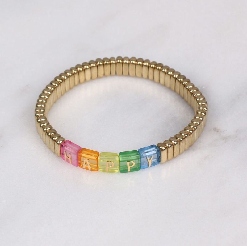 Zelly Happy   Bracelet Gold Coloured Tile Beads Concerts Gifts