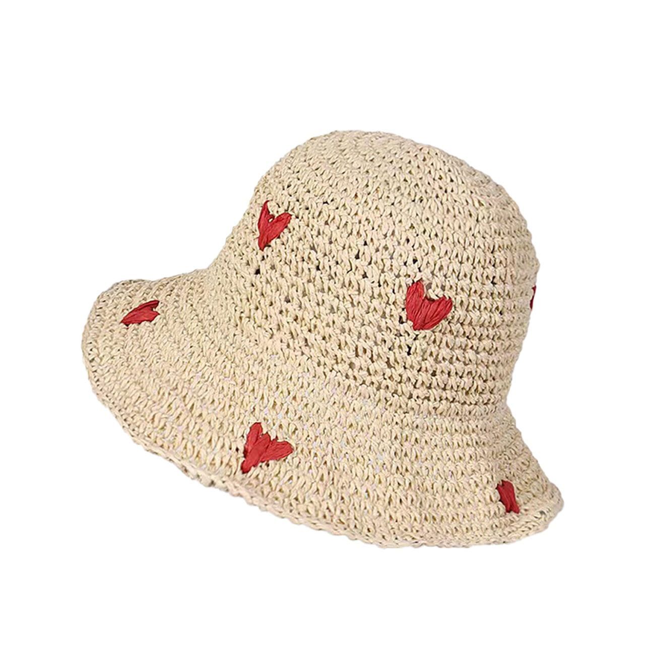 Zelly Raffia Hat Hearts Bleached Packable Holidays Days Out