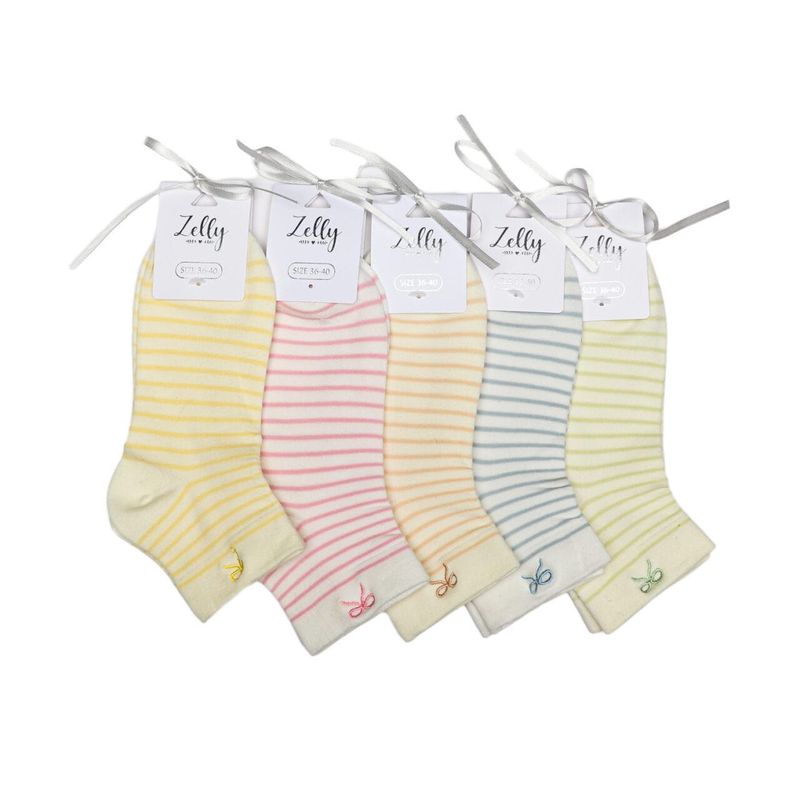 Pack 4 Zelly Womens Stripes Socks Cream Blue Size 3 to 7