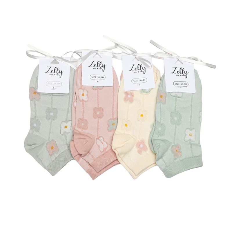 Pack 4 Zelly Trainer Socks  Womens Pink Cream Blue Lilac Size 3 to 7