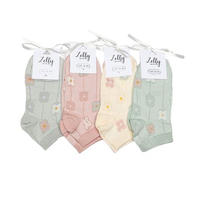 Pack 4 Zelly Trainer Socks  Womens Pink Cream Blue Lilac Size 3 to 7