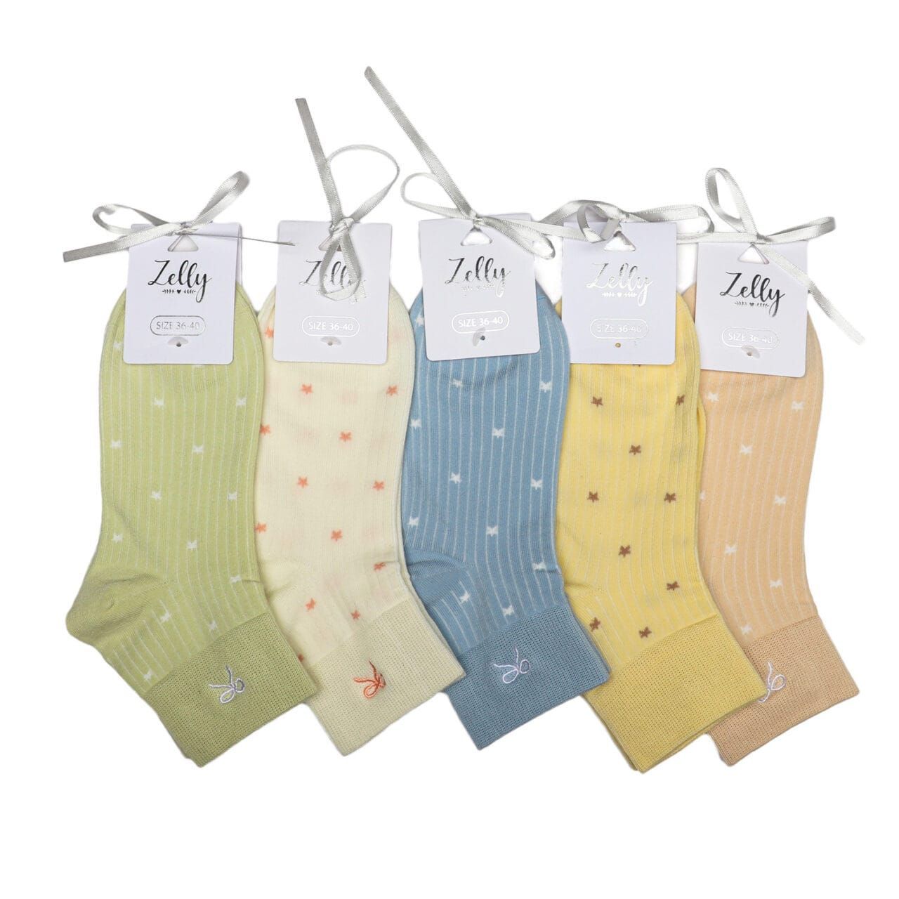 Pack 5 Zelly Trainer Socks  Womens Pink Green Cream Blue Yellow  Size 3 to 7