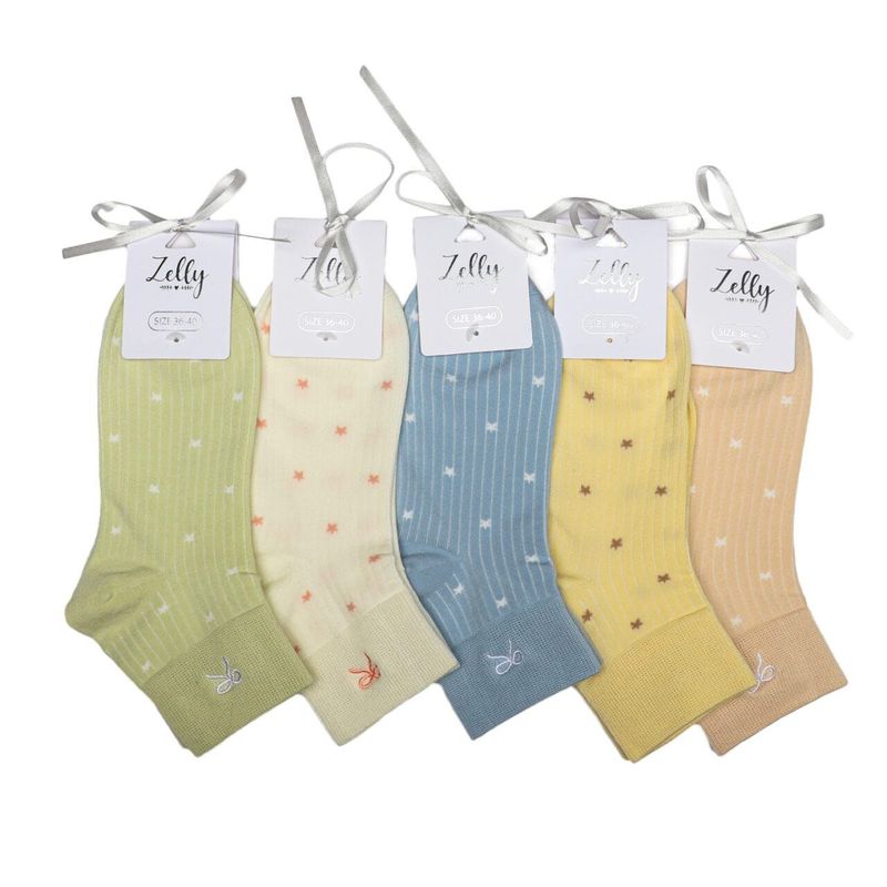 Pack 5 Zelly Trainer Socks  Womens Pink Green Cream Blue Yellow  Size 3 to 7