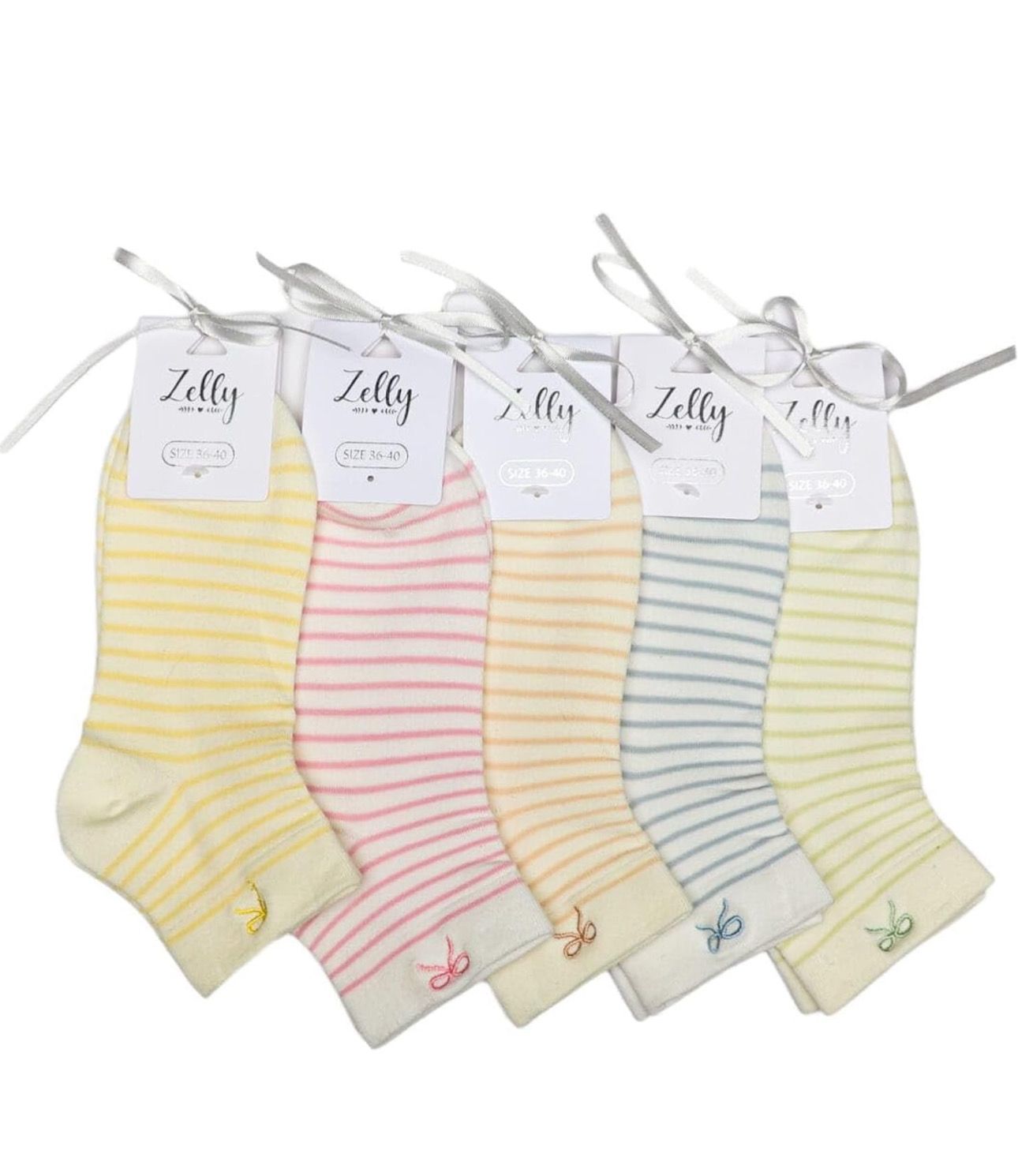 Zelly Womens Striped Trainer Socks Size 3 to 7 Pack 5