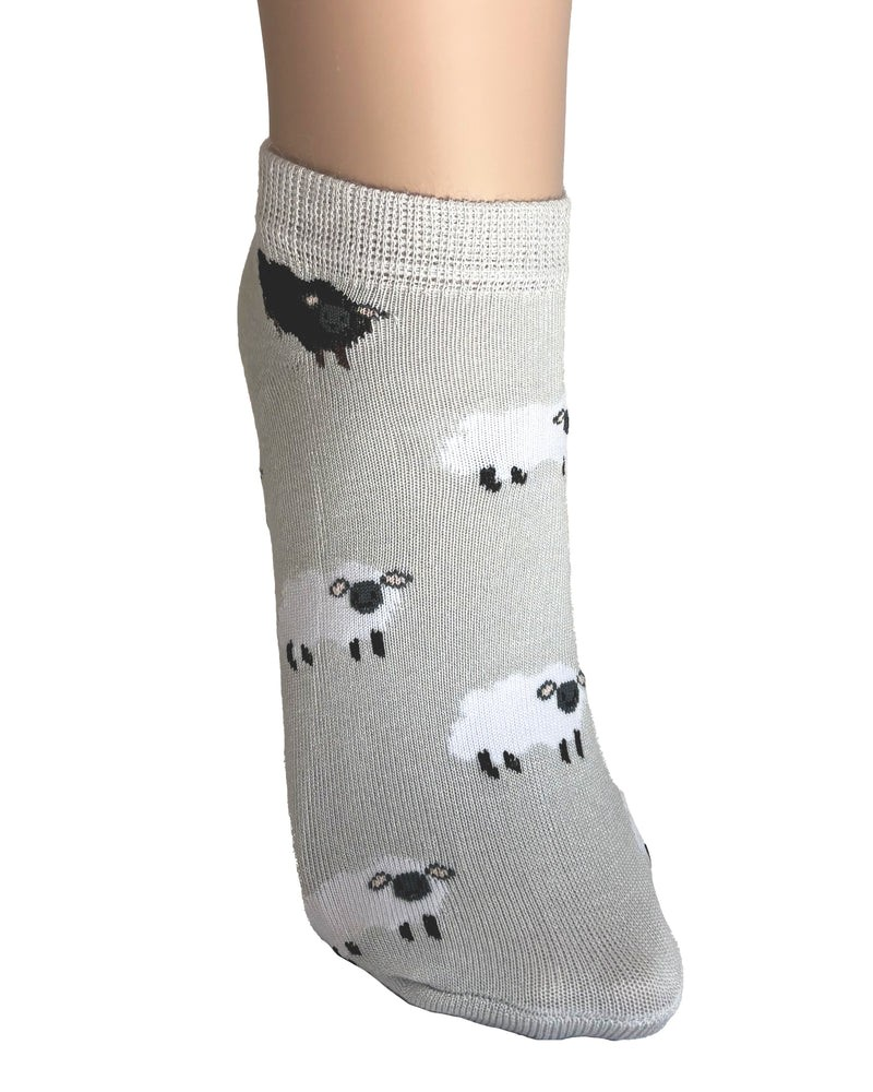 Pamela Mann Sheep Grey Trainer Socks Super Soft Bamboo Blend