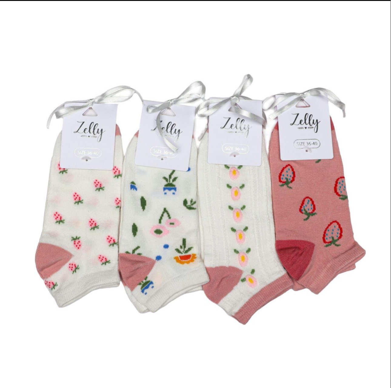 Zelly Trainer Socks 100% Soft Breathable Cotton Blend Pack 4