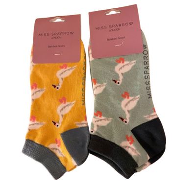 2 Pairs Trainer Socks Little Ducks Eco Friendly Sustainable Bamboo Mix Super Soft Mint Lemon