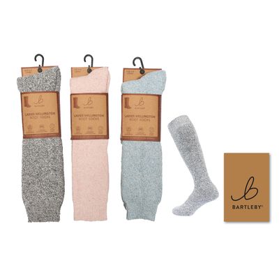 Bartleby Women's Welly Boot Socks Blue Sizes 4-8