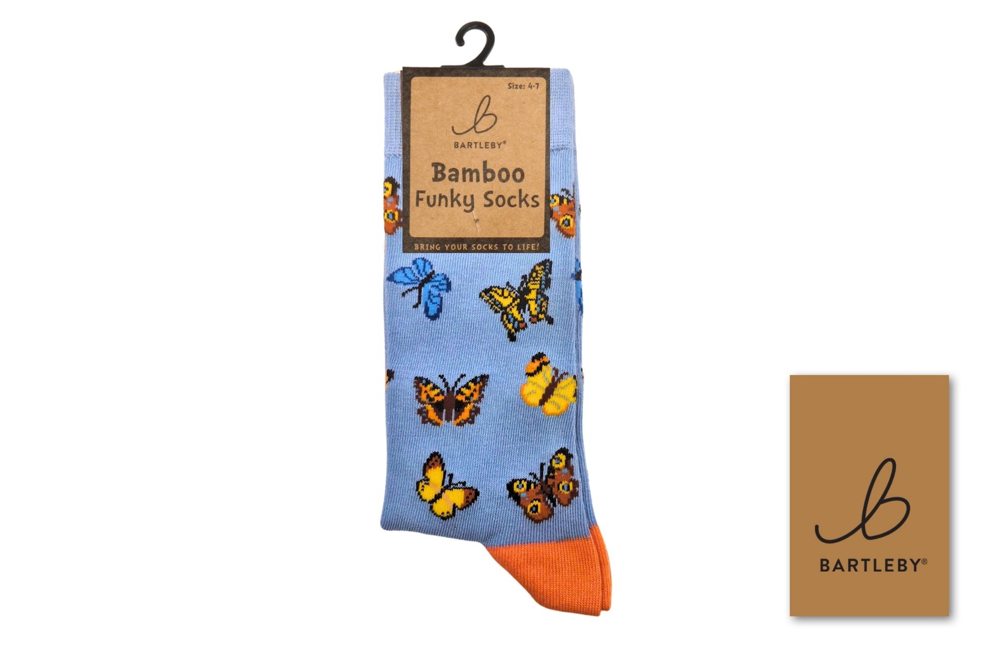 Bartleby Funky Bamboo Socks Blue Butterfly Eco Friendly 4 - 7