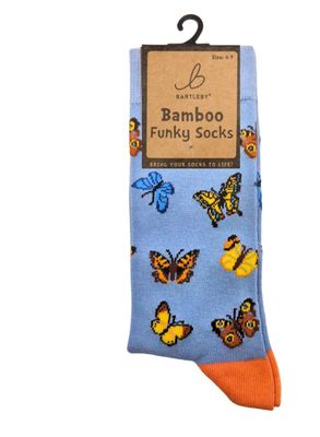 Bartleby Funky Bamboo Socks Blue Butterfly  Eco Friendly 4 - 7