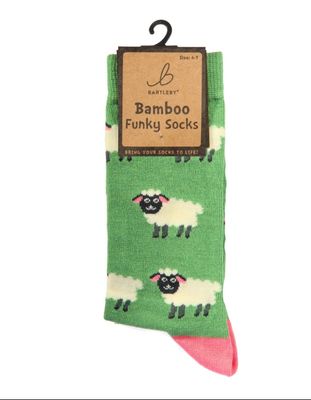 Bartleby Fluffy Sheep Socks Green Bamboo Blend  Size 4 - 7