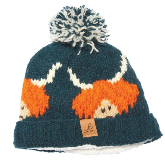 Highland Cow Hairy Coo  Wool Knit Bobble Hat by Bartleby