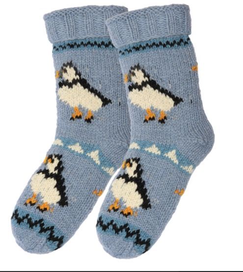 Puffin Bird Woolly Thick Socks Fleece Lined Handknitted