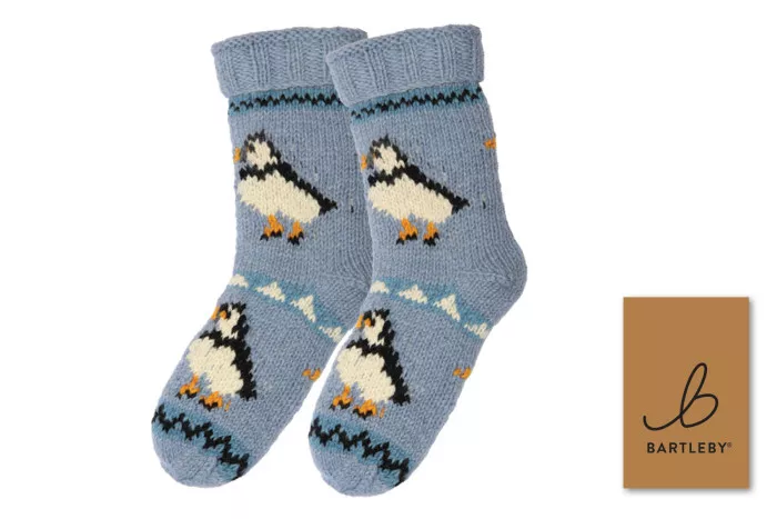 Puffin Bird Woolly Thick Socks Fleece Lined Handknitted