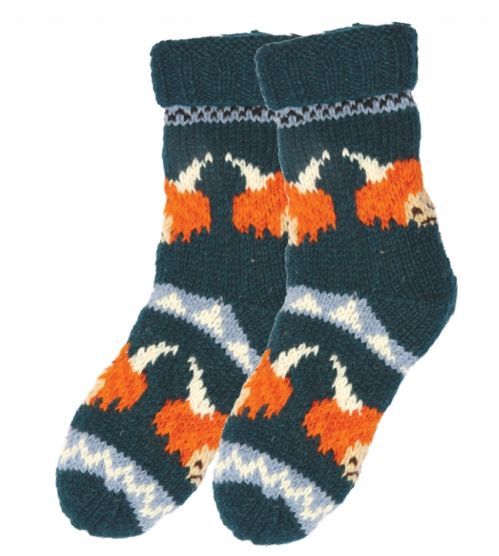 Highland Cow Hairy Coo Thick Socks Fleece Lined Handknitted