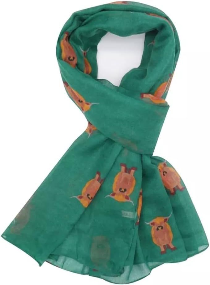 Highland Cow Scarf Green Soft A Gift From Scotland Hairy Coo