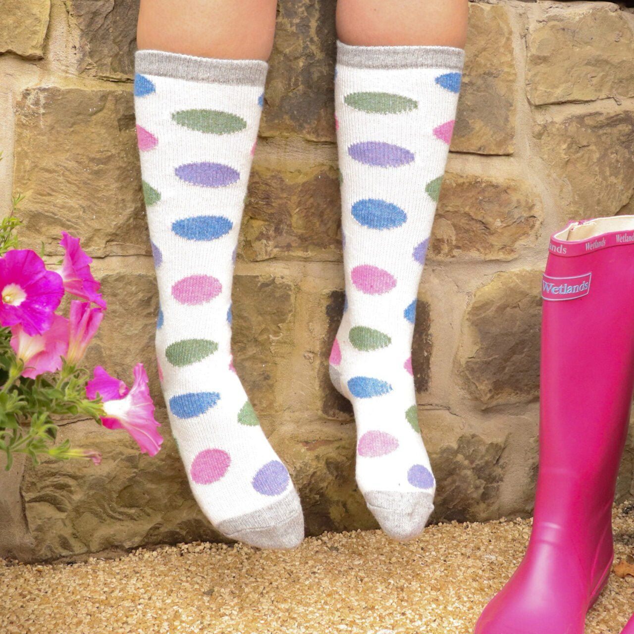 Zelly Boot Welly Socks Cream Circle Grey Toes