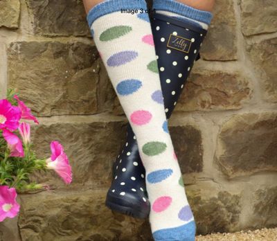 Zelly Boot Welly Socks Cream Circle Blue Toes