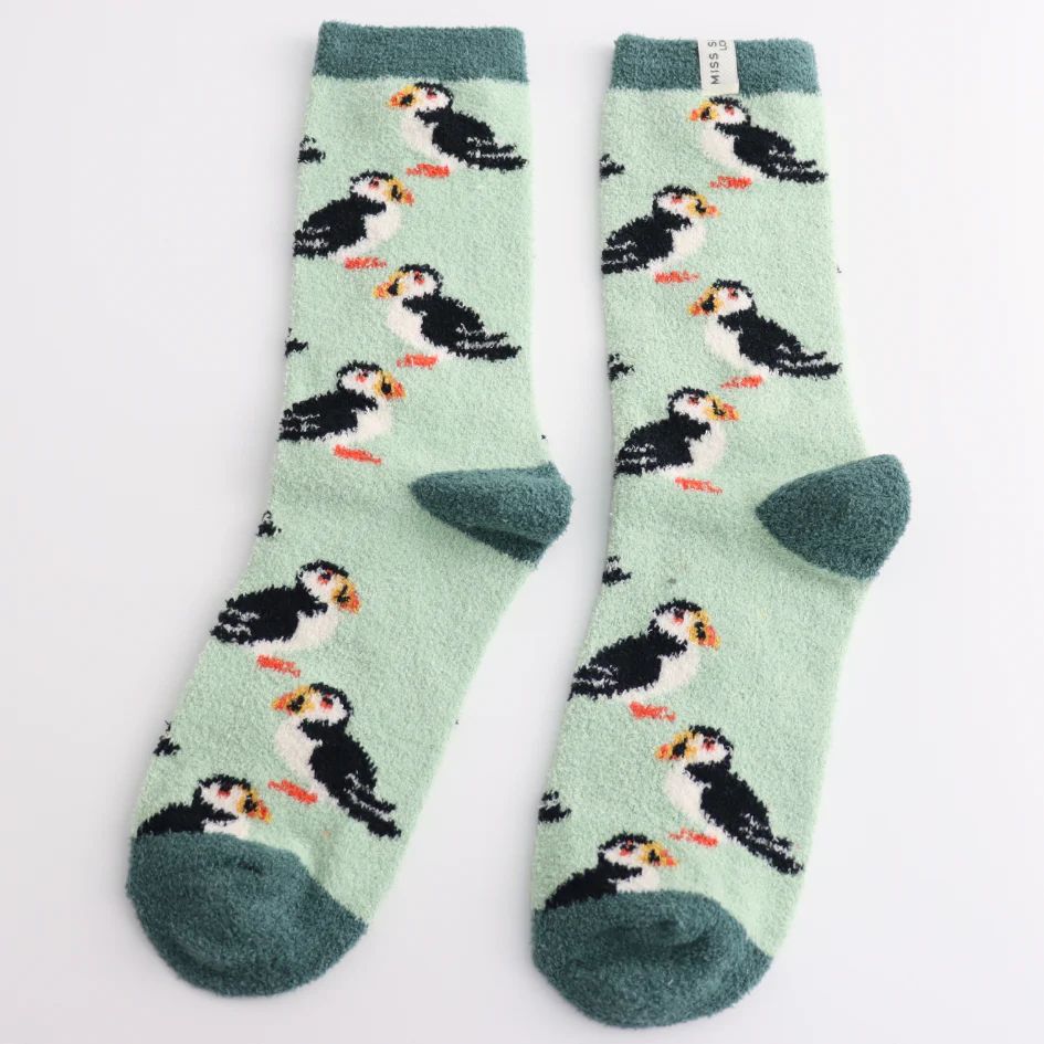 MISS SPARROW Socks Fluffy Winter Puffin Mint