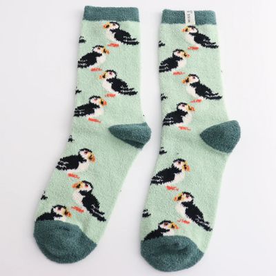 MISS SPARROW Socks Fluffy Winter Puffin Mint