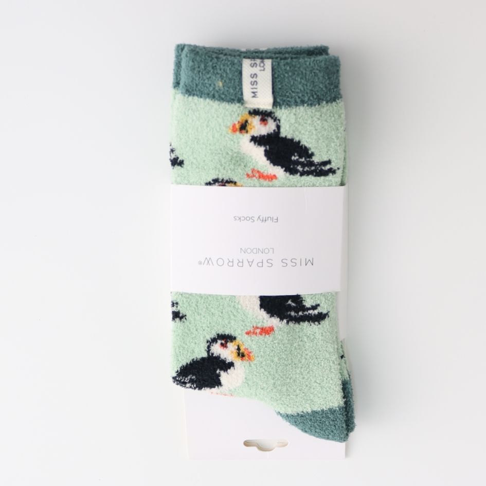 MISS SPARROW Socks Fluffy Winter Puffin Mint