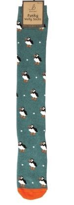 Bartleby Women's Puffin Welly Boot Socks Blue
