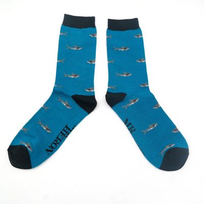 Mr Heron Shark Socks Teal Bamboo Blend