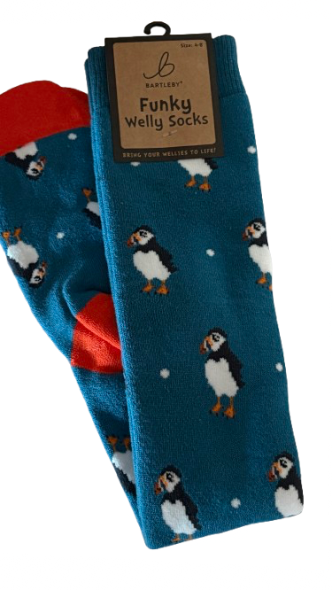 Bartleby Women's Puffin Welly Boot Socks Blue