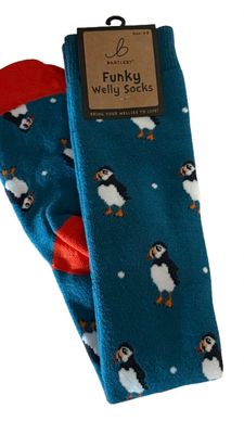 Bartleby Puffin Welly Boot Socks Blue Womens