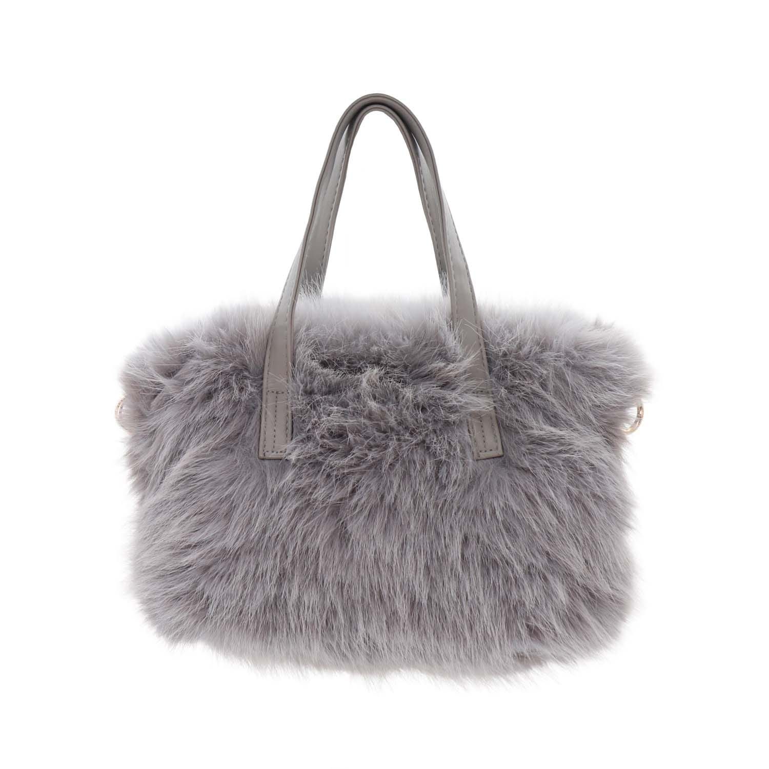 Grey  Faux Fur Handbag With Cross Body Handle Trending
