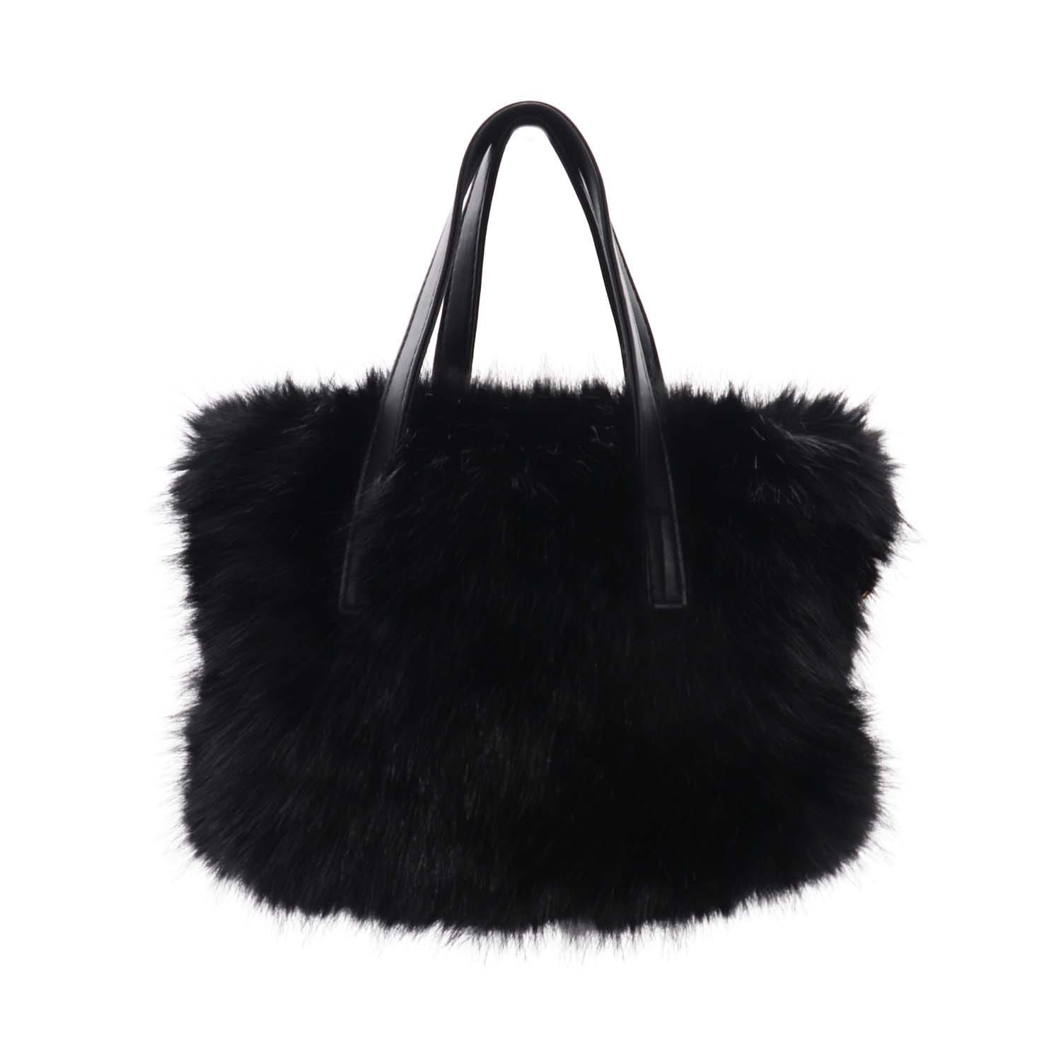 Black Faux Fur Handbag With Cross Body Handle Trending